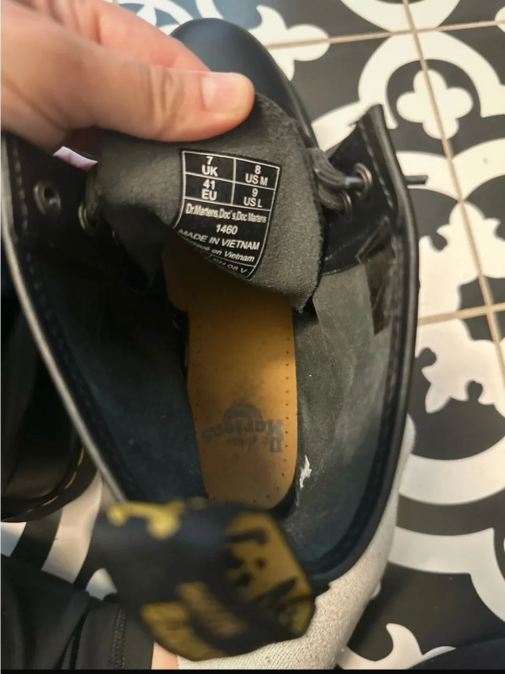 Dr. Martens Black Leather Lace-Up Combat Boots with Yellow Stitching